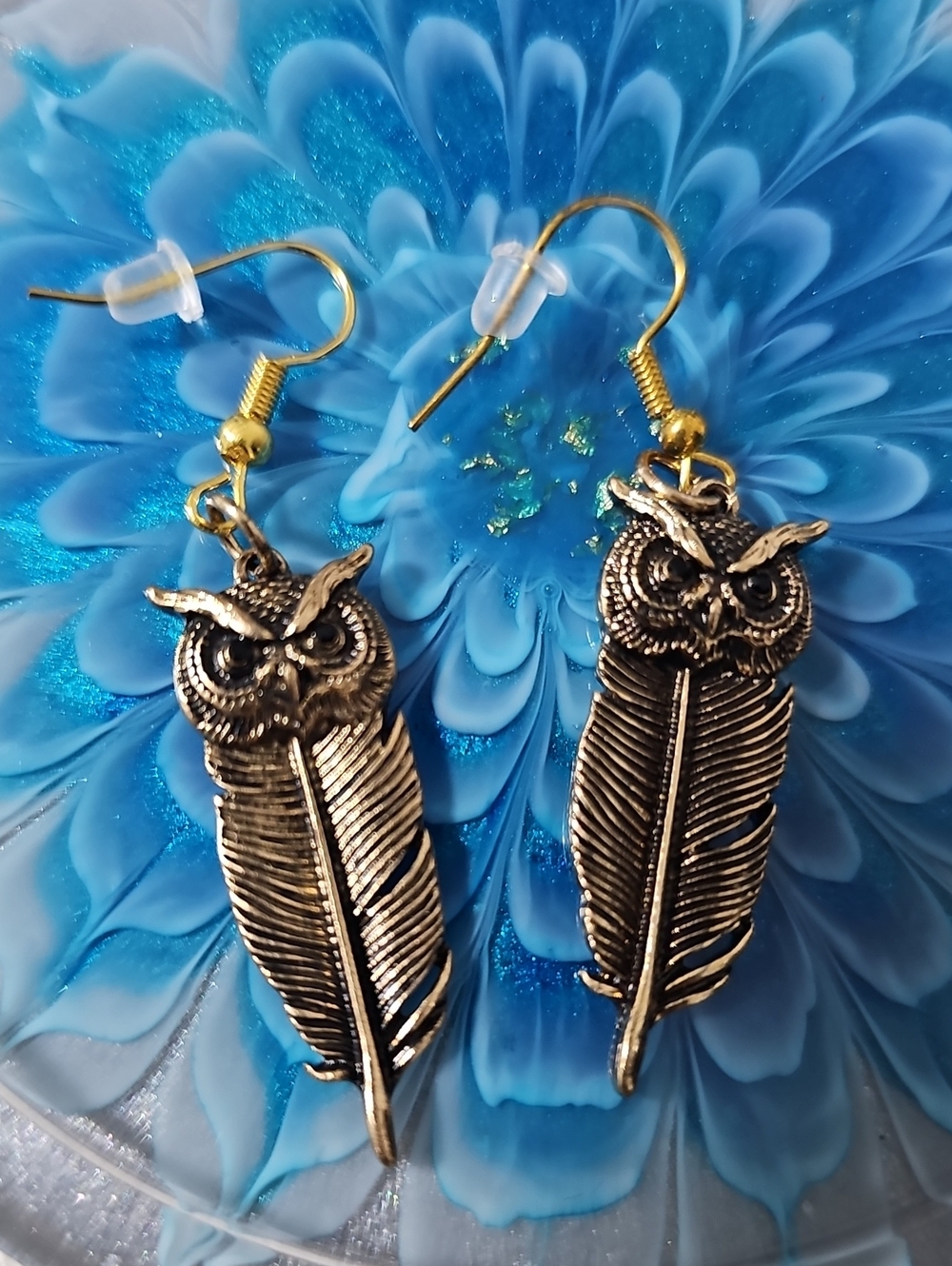 Gold Owl Feather Drop Earrings - Women Jewelry